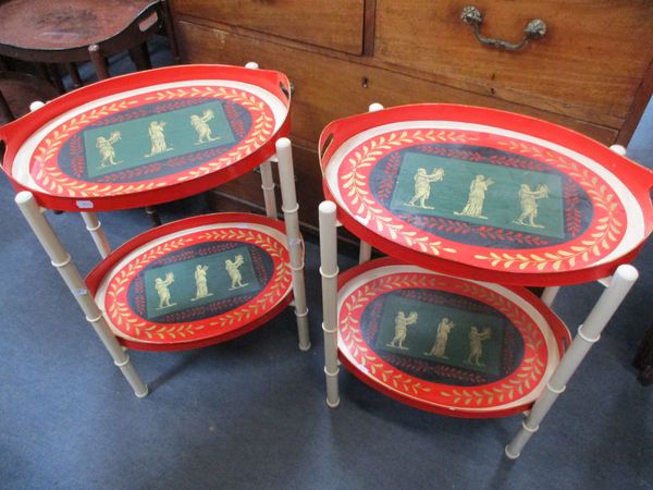 A PAIR OF ITALIAN PAINTED TOLEWARE OCCASIONAL TABLES