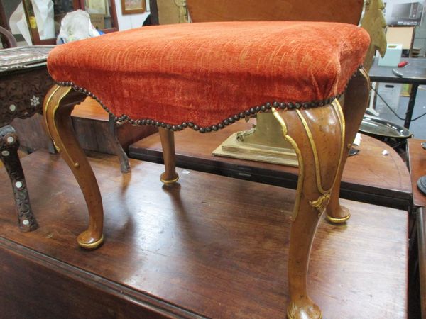 A  QUEEN ANNE REVIVAL WALNUT FOOTSTOOL