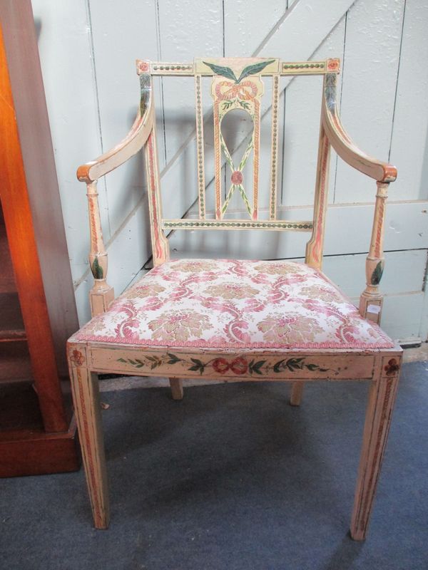 A GEORGE III  PAINTED ELBOW CHAIR