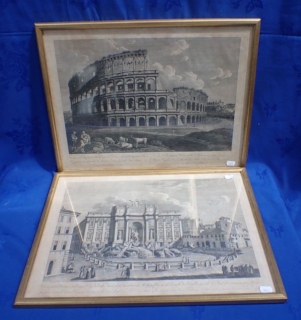 TWO FRAN. MORELLI  ENGRAVINGS OF THE COLOSSEUM AND TREVI FOUNTAIN