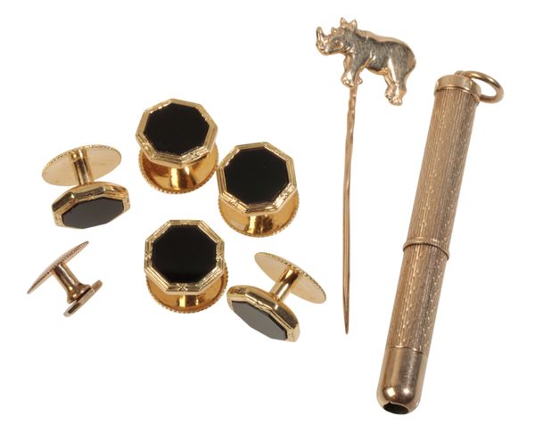 A SET OF FIVE GOLD AND ONYX DRESS STUDS