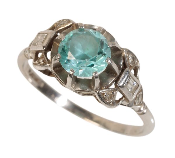 A  ZIRCON (NOT TESTED) AND DIAMOND RING