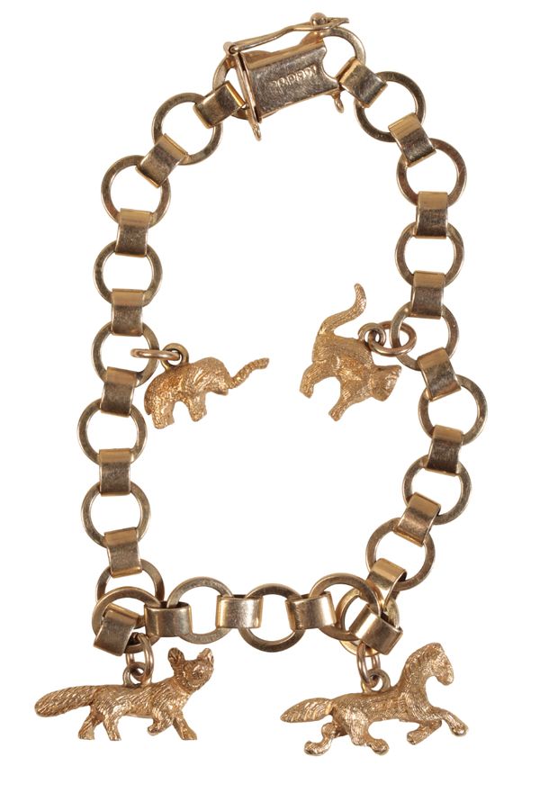 A 9CT GOLD CHARM BRACELET