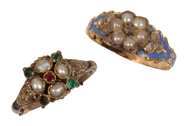 A 19TH CENTURY SEED PEARL AND DIAMOND RING