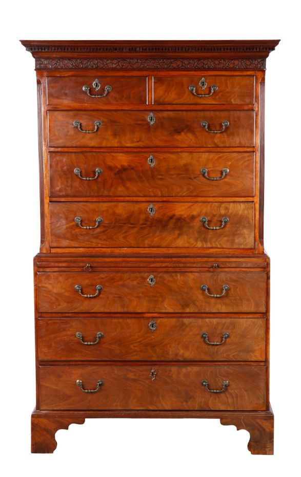 A GEORGE III MAHOGANY CHEST ON CHEST