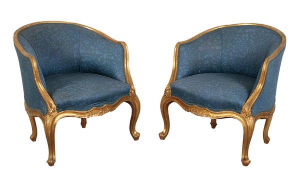 A PAIR OF LOUIS XV STYLE GILTWOOD ARMCHAIRS