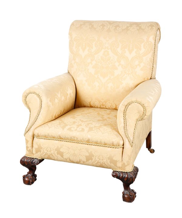 A MAHOGANY WING ARMCHAIR OF EARLY GEORGE II DESIGN