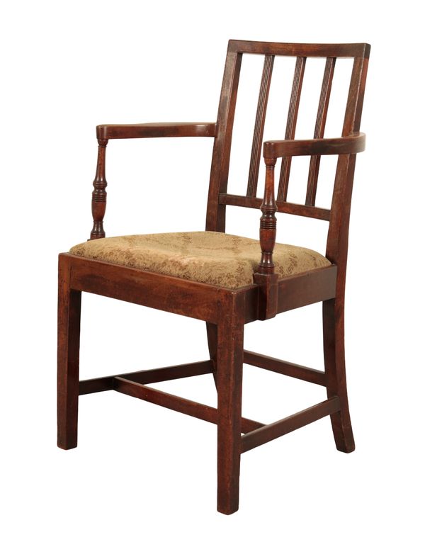 A GEORGE III MAHOGANY OPEN ARMCHAIR