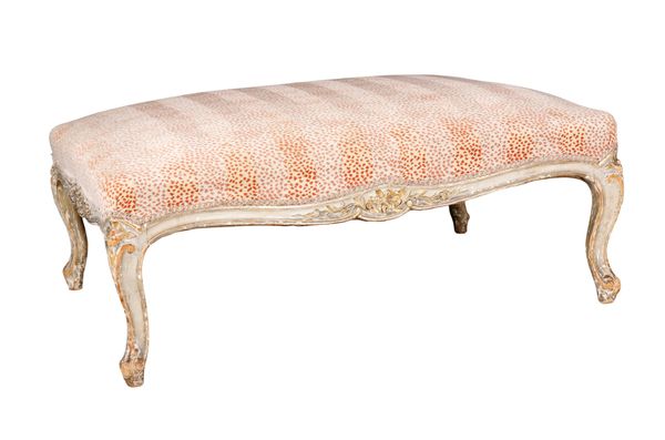 A LATE 19TH CENTURY CREAM PAINTED AND PARCEL GILT STOOL