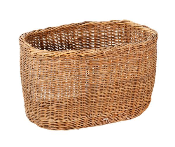 A 20TH CENTURY LARGE WICKER OVAL LOG BASKET