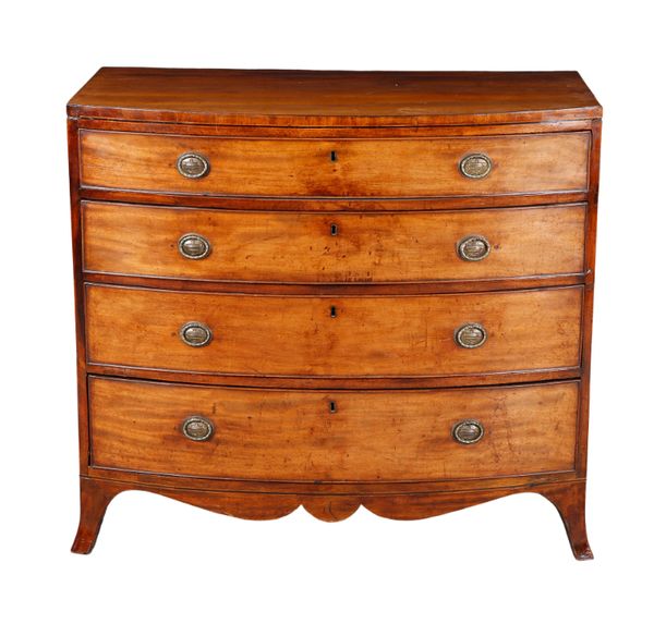 A GEORGE III MAHOGANY BOW-FRONT CHEST OF DRAWERS OF SMALL PROPORTION