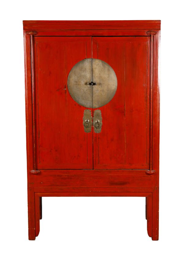 A CHINESE RED LACQUER CUPBOARD