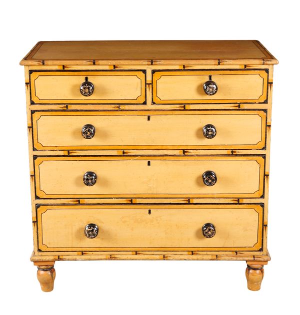 A GEORGE III PAINTED PINE 'BAMBOO EFFECT' CHEST OF DRAWERS