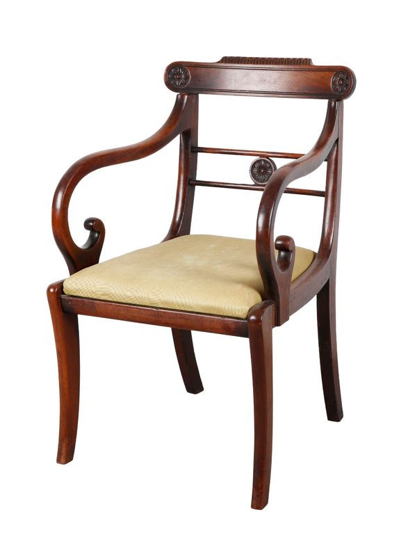 A GEORGE IV MAHOGANY OPEN ARMCHAIR