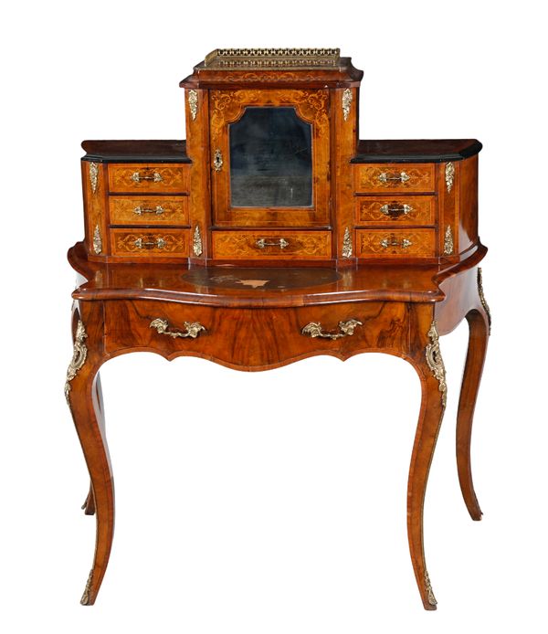 A LOUIS XV STYLE WALNUT, MARQUETRY AND GILT METAL MOUNTED BUREAU DE DAME