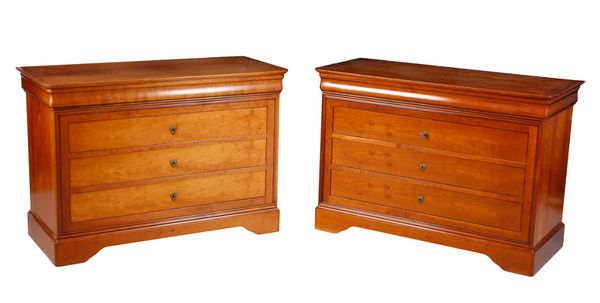 A PAIR OF FRENCH CHERRY WOOD CHEST OF DRAWERS