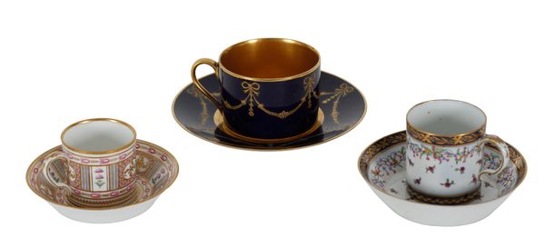 A SEVRES STYLE CUP AND SAUCER