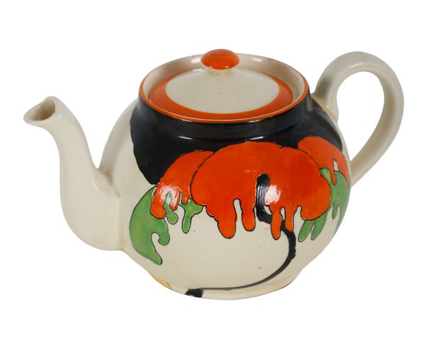 A CLARICE CLIFF 'WOODLAND' TEAPOT AND COVER