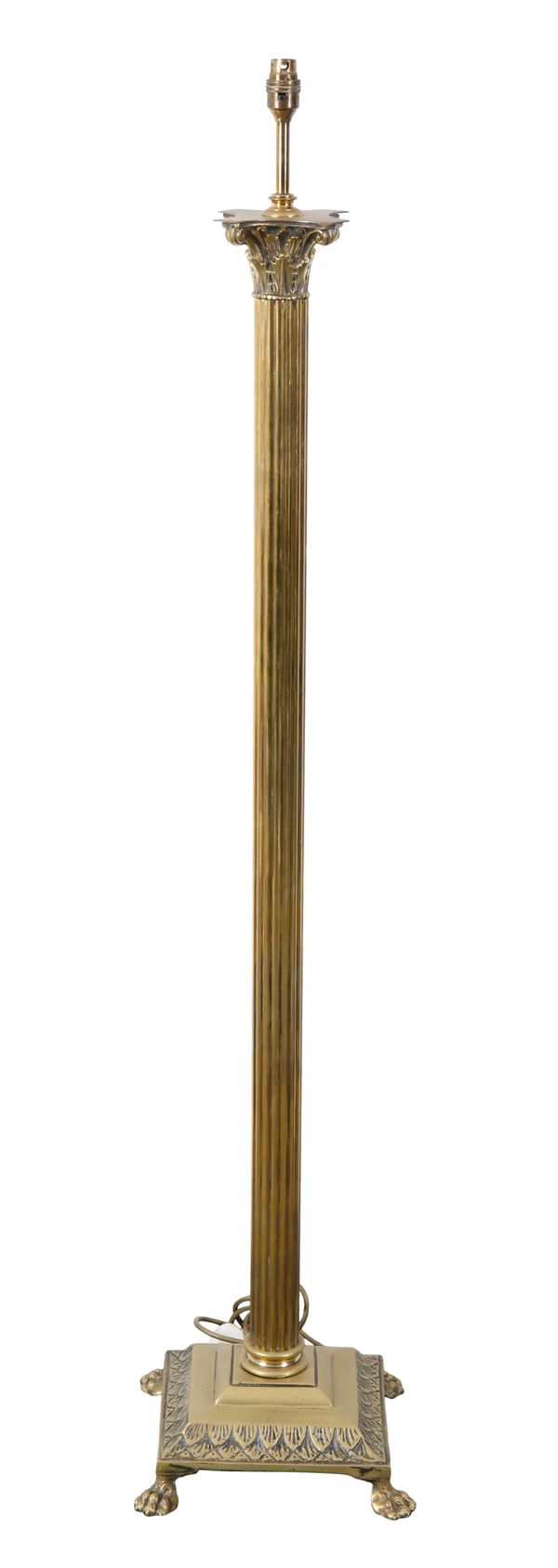 A BRASS COLUMNAR STANDARD LAMP