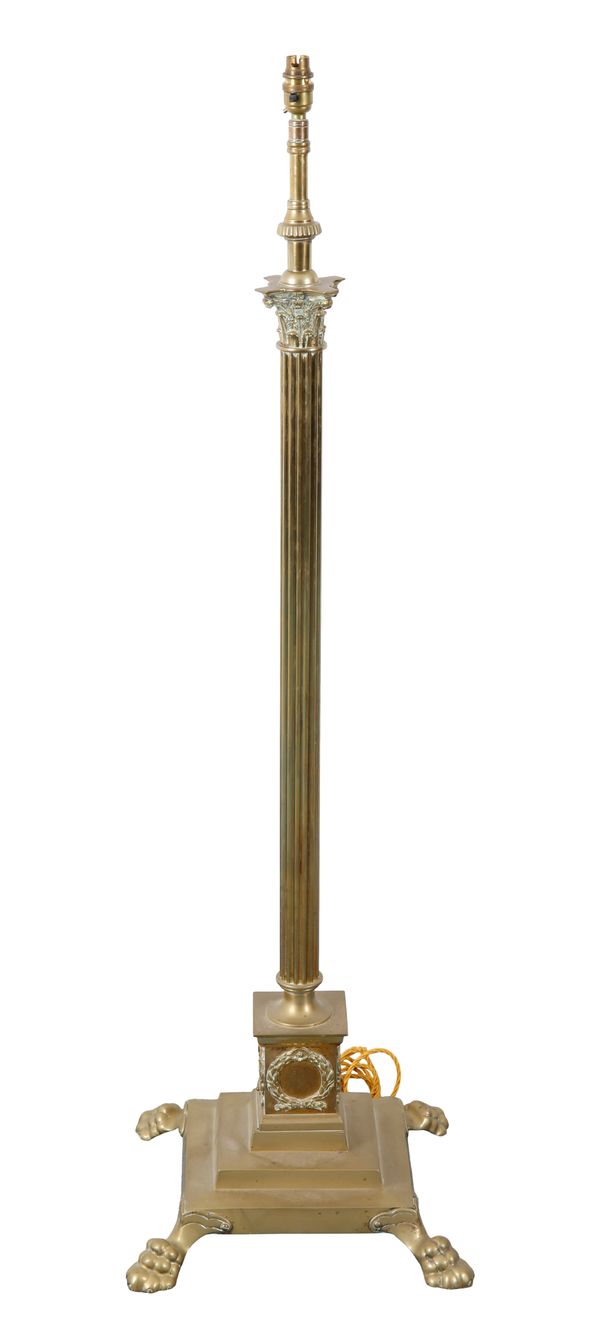 A BRASS COLUMNAR STANDARD LAMP