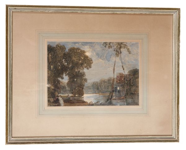 ENGLISH SCHOOL, 19TH CENTURY Figures seated beside a lake