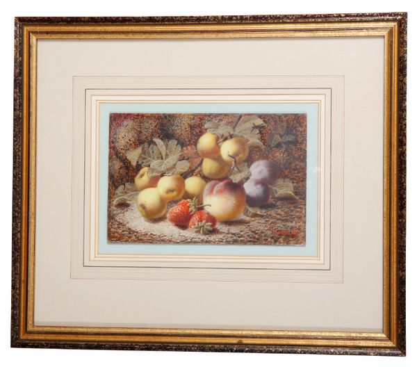 OLIVER CLARE (1853-1927) A pair of still life studies of fruit in naturalistic woodland settings