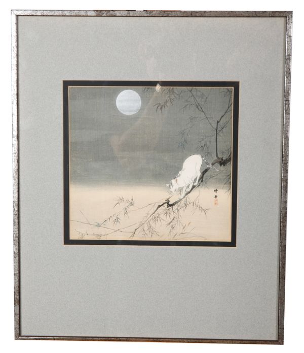 KISHI CHIKUDO (1826-1897) 'Cat on a tree branch, under the silver Moon'