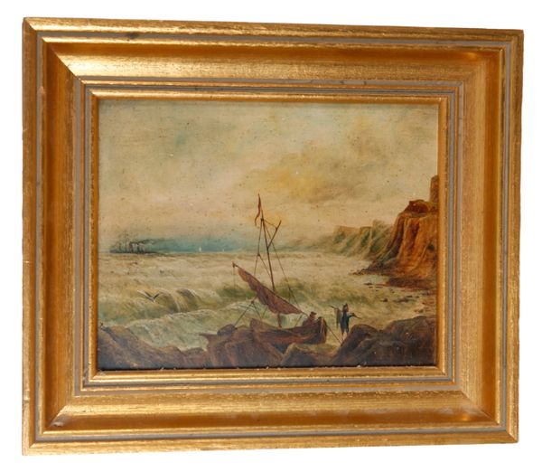 ENGLISH SCHOOL, 19TH CENTURY Fisherman at the shore as the waves roll in