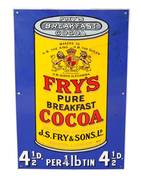 AN ENAMELLED METAL SIGN FOR 'FRY'S BREAKFAST COCOA'