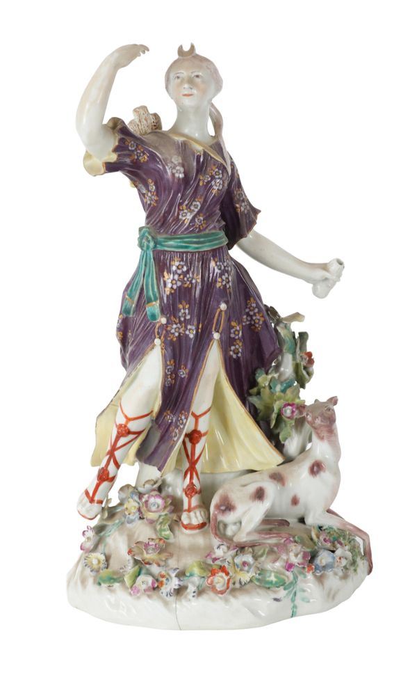 A DERBY PORCELAIN FIGURE OF DIANA THE HUNTRESS