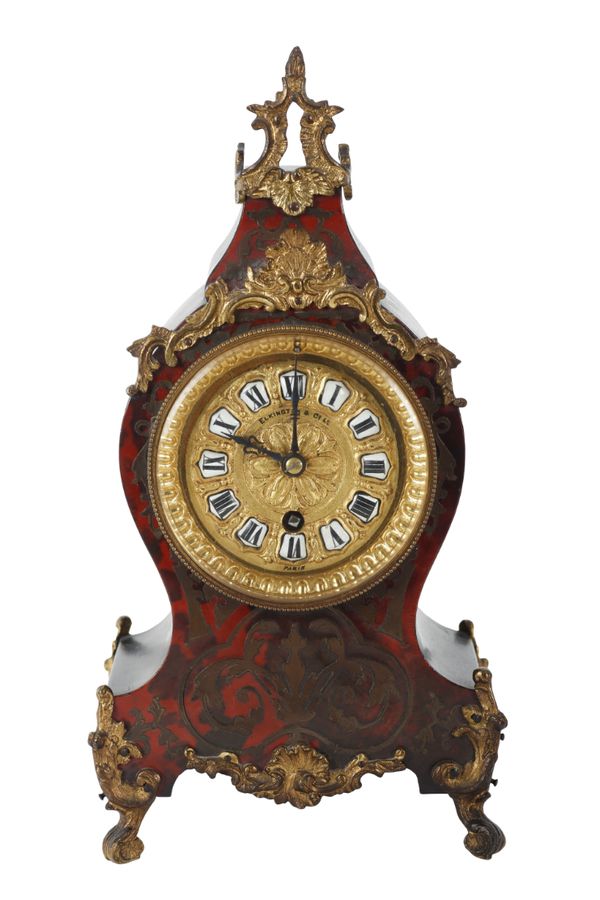 A 19TH CENTURY FRENCH GILT METAL MOUNTED BOULLE MANTLE CLOCK