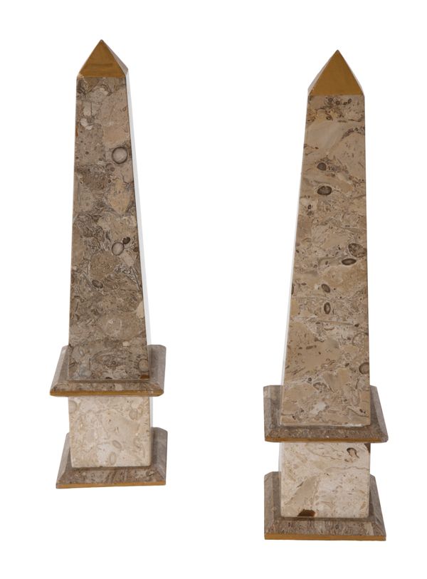 A PAIR OF 19TH CENTURY POLISHED LIMESTONE OBELISKS