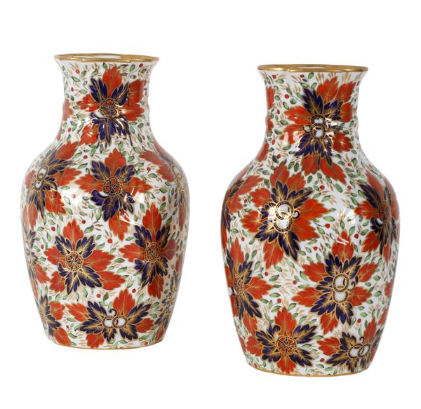 A PAIR OF 19TH CENTURY COPELAND SPODE BONE CHINA IMARI PATTERN VASES