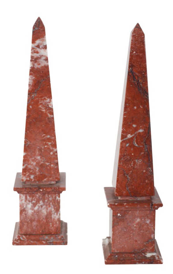 A PAIR OF ANTICO ROSSO MARBLE OBELISKS