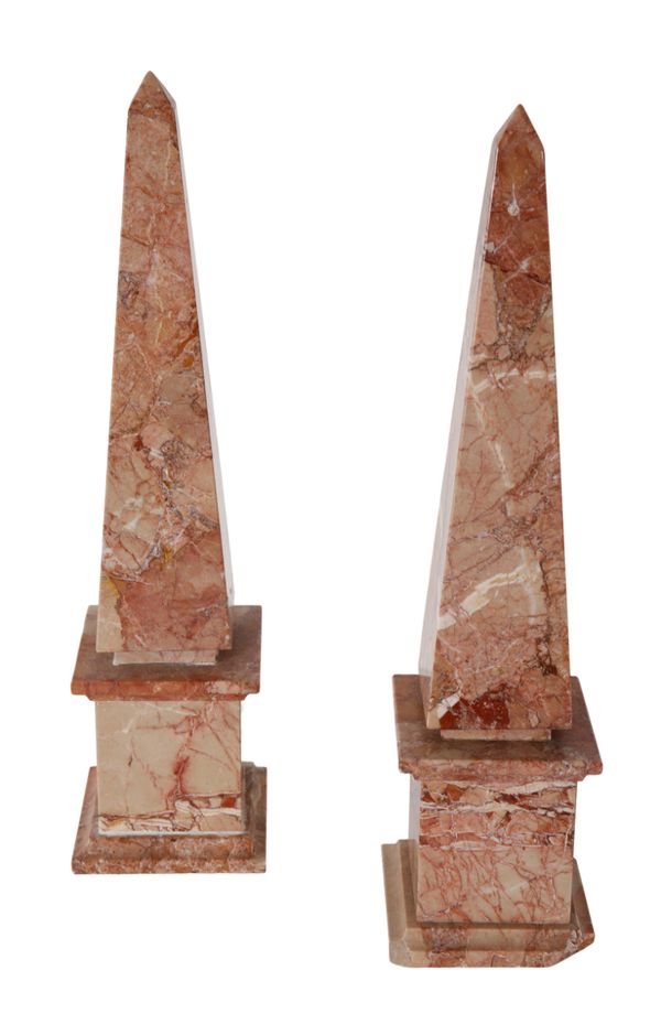 A PAIR OF SIENNA MARBLE OBELISKS