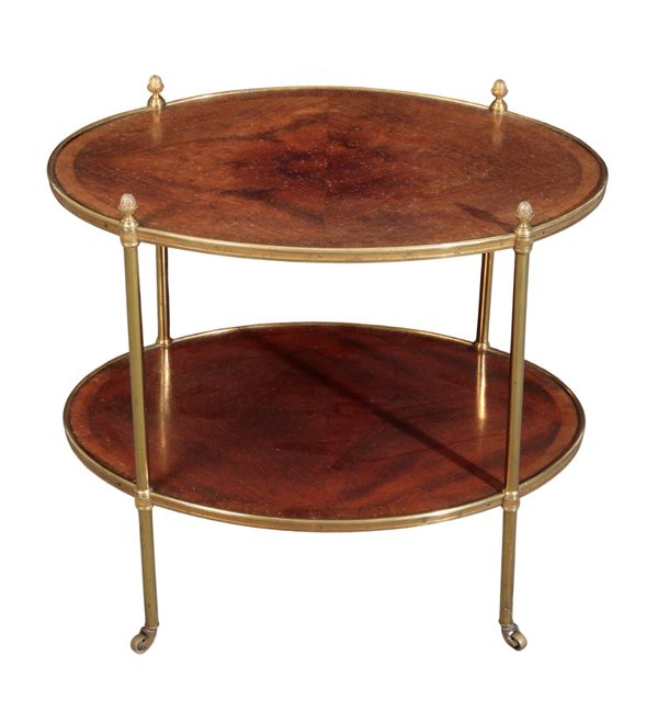 AN EDWARDIAN MAHOGANY AND BRASS ETAGERE