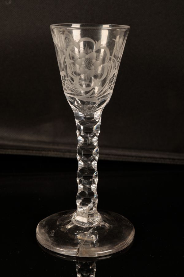 AN 18TH CENTURY 'JACOBITE' WINE GLASS