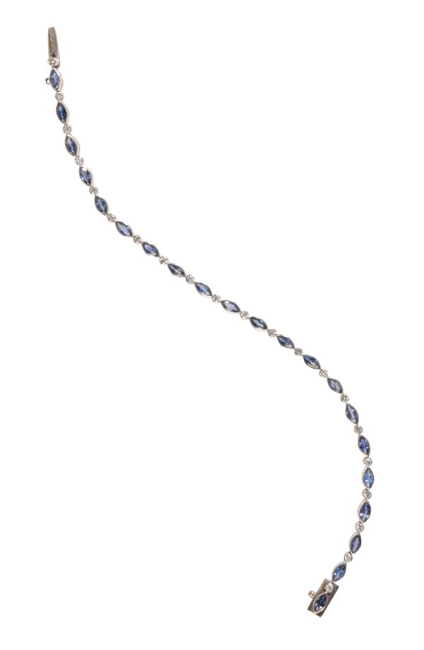 A SAPPHIRE AND DIAMOND LINE BRACELET