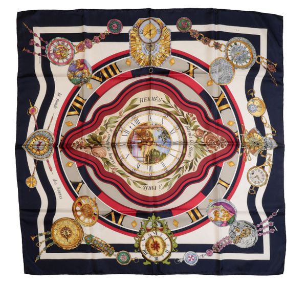 HERMES, PARIS: A "LA ROND DES HEURES" SILK SCARF