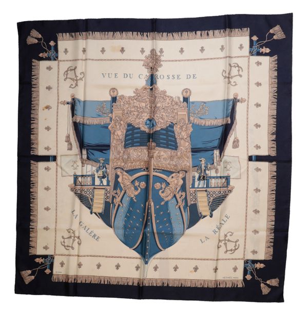 HERMES, PARIS: A "VUE DU CAROSSE DE LA GALERE LA REALE" SILK SCARF