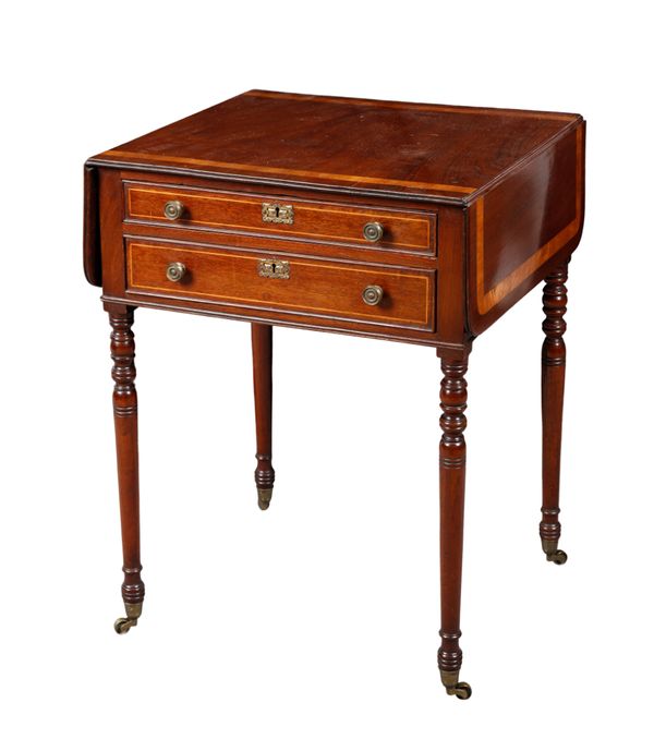 A REGENCY MAHOGANY AND CROSS-BANDED DROP-FLAP WORK TABLE