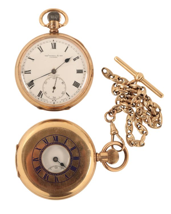 THOMAS RUSSELL & SON OF LIVERPOOL: A 9CT GOLD GENTLEMAN'S OPEN FACE POCKET WATCH,