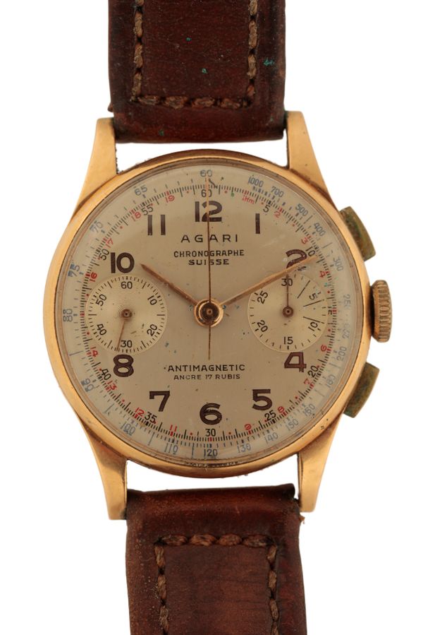 AGARI: AN 18CT GOLD GENTLEMAN'S CHRONOGRAPH WRISTWATCH