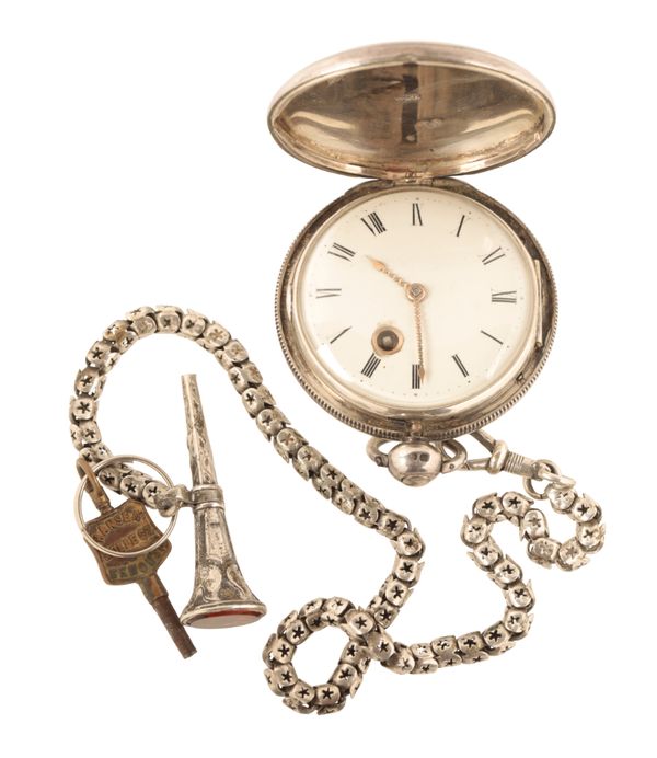 A 19TH CENTURY SILVER HUNTING CASE POCKET WATCH,