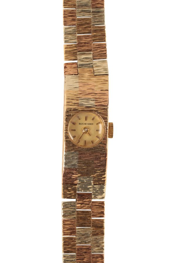 BUECHE-GIROD: A LADY'S 9CT TWO-TONE GOLD BRACELET WATCH