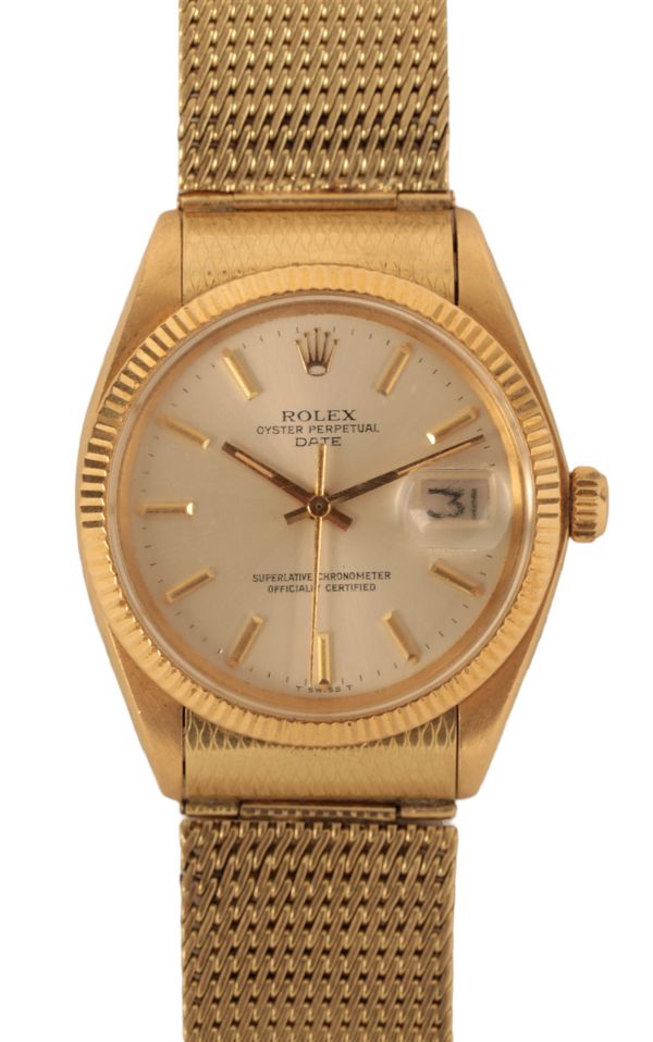 ROLEX OYSTER PERPETUAL DATE: AN 18CT GOLD GENTLEMAN'S BRACELET WATCH