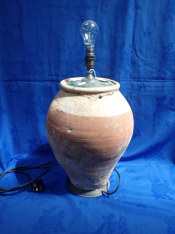 A TABLE LAMP, CONVERTED FROM AN ANTIQUE OLIVE JAR