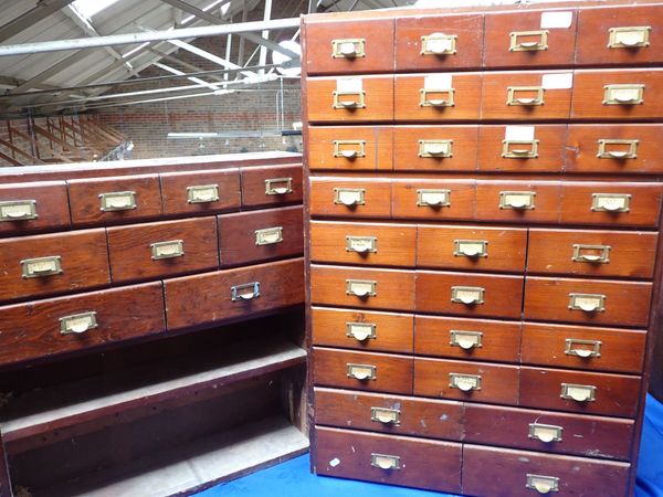 A BANK OF 32 APOTHECARY STYLE OR WORKSHOP  GRADUATED DRAWERS