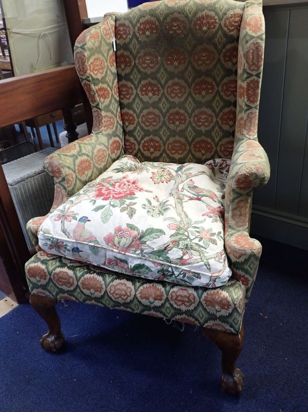 A GEORGE II STYLE  COUNTRY HOUSE WING ARMCHAIR