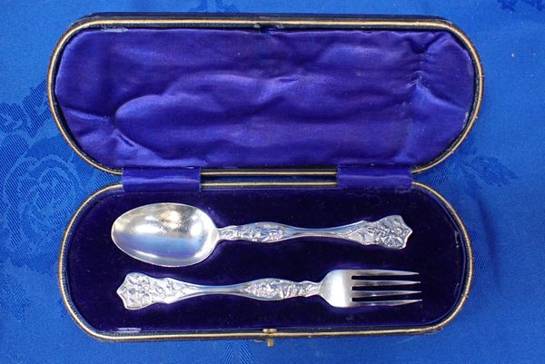 A SILVER CHRISTENING FORK AND SPOON SET